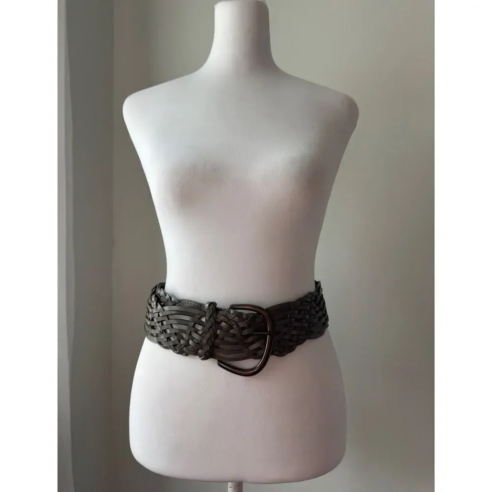 ‘11 Old Navy Dark Gray Bonded Leather Wide Woven Belt Size M/L